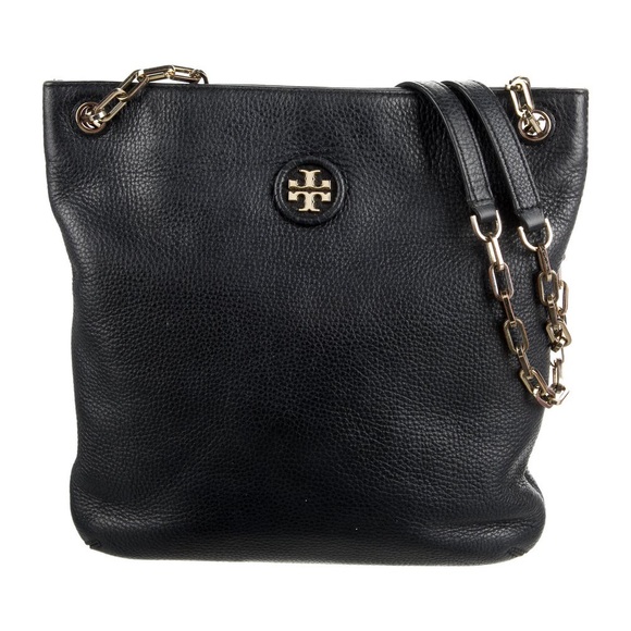 Tory Burch Handbags - Tory Burch Black Pebbled Leather Gold Chain Convertible Shoulder/Crossbody Bag